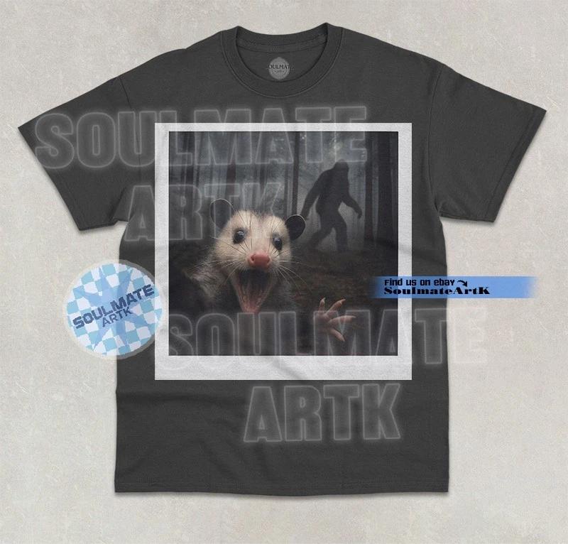 Opossum Selfie T-Shirt Bigfoot In The Shadows Funny Meme Graphic Unisex Shirt XL
