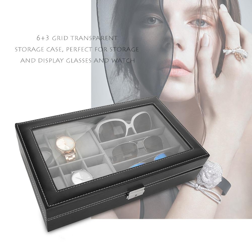 3 Fächer Brillen 6 Fächer Uhren Display Aufbewahrungsbox PU Leder Schmuck Organizer Koffer