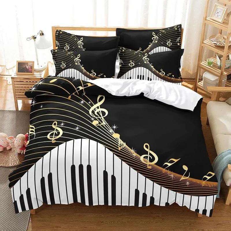 3d Music Bedding Set Digital Printing Bed Linen Queen Size Bedclothes Drop Ship Fashion Design Black And White Duvet Cover Sets