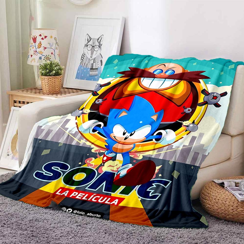 1pc Sonic Flannel Throw Blanket HD Printed Lightweight Soft Warm All Season Blanket for Sofa, Bed, Travel, Camping Machine Washable