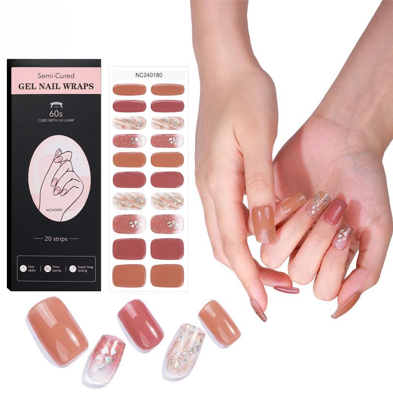 New Hot Stamping Laser Gel Nail Stickers French Nail Polish Glue Semi-cured Gel Nail Stickers