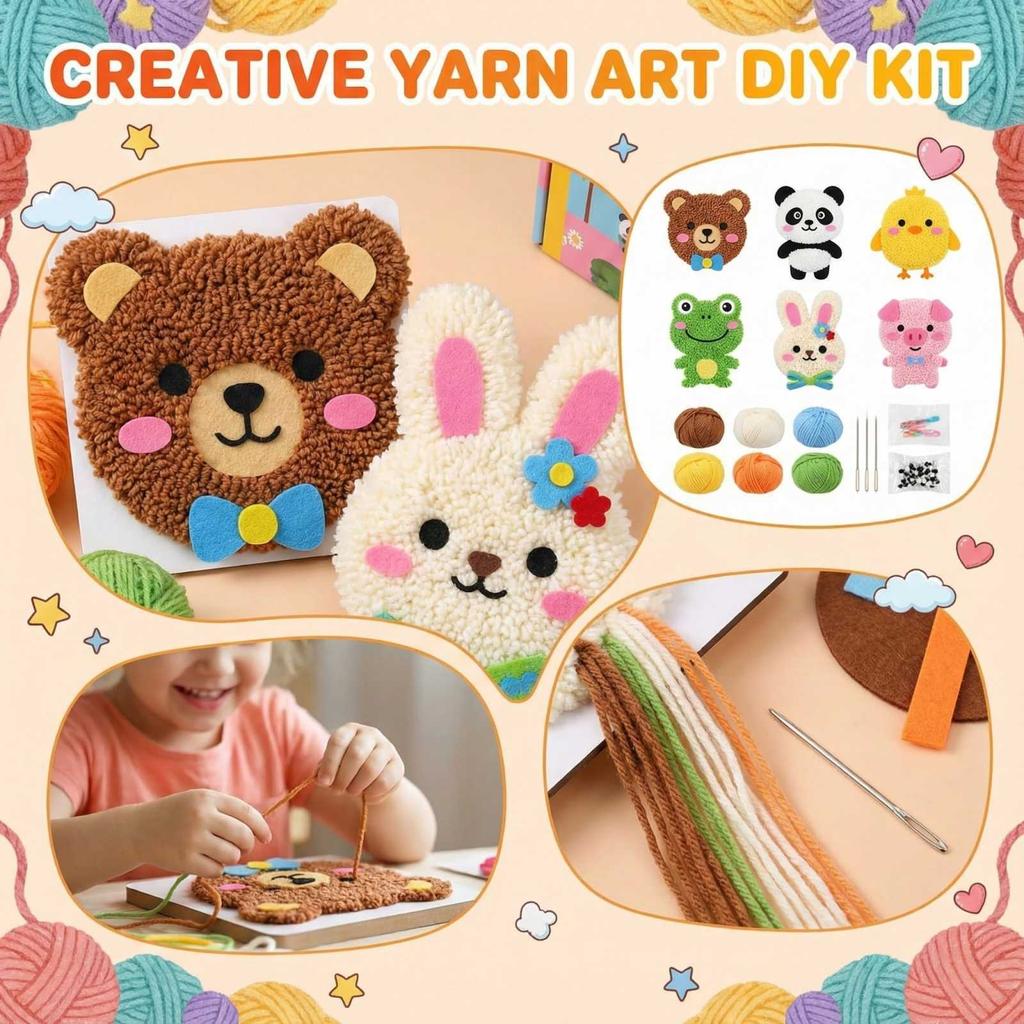 Bricolage pour enfants, Peinture à la laine à broder, Puzzle Dessin animé, Kit de matériaux de fabrication, Jouet scientifique et éducatif, Cadeau