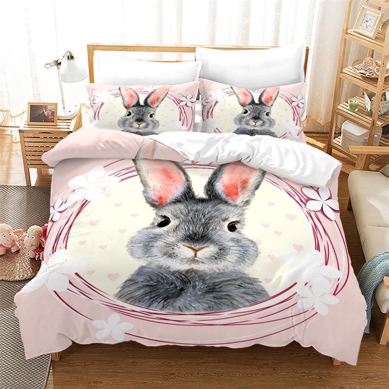 Cartoon Rabbit Duvet Cover Set Funny Animals 3D Print Bedding Set For Kids Teens Bedroom Decor Comforter Cover With Pillowcases