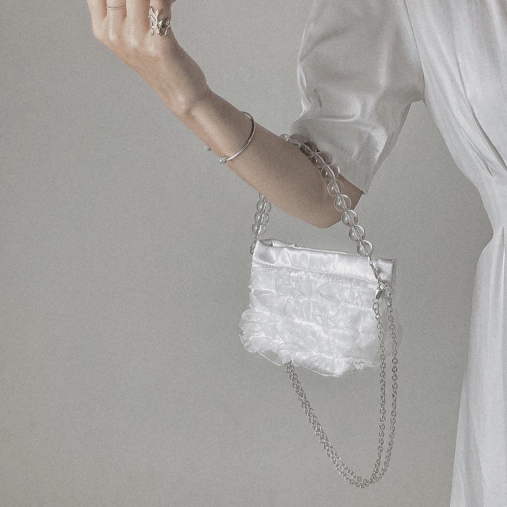 IELGY retro one-shouldered fairy bag summer gentle fairy bag mini pearl chain bucket bag
