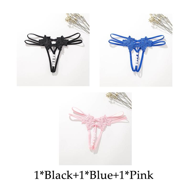 Sexy G-string T Panties Female Underwear Lace Thongs Women's Pants Sexy Pearl Panties Erotic Women Crotchless Panties Plus Size