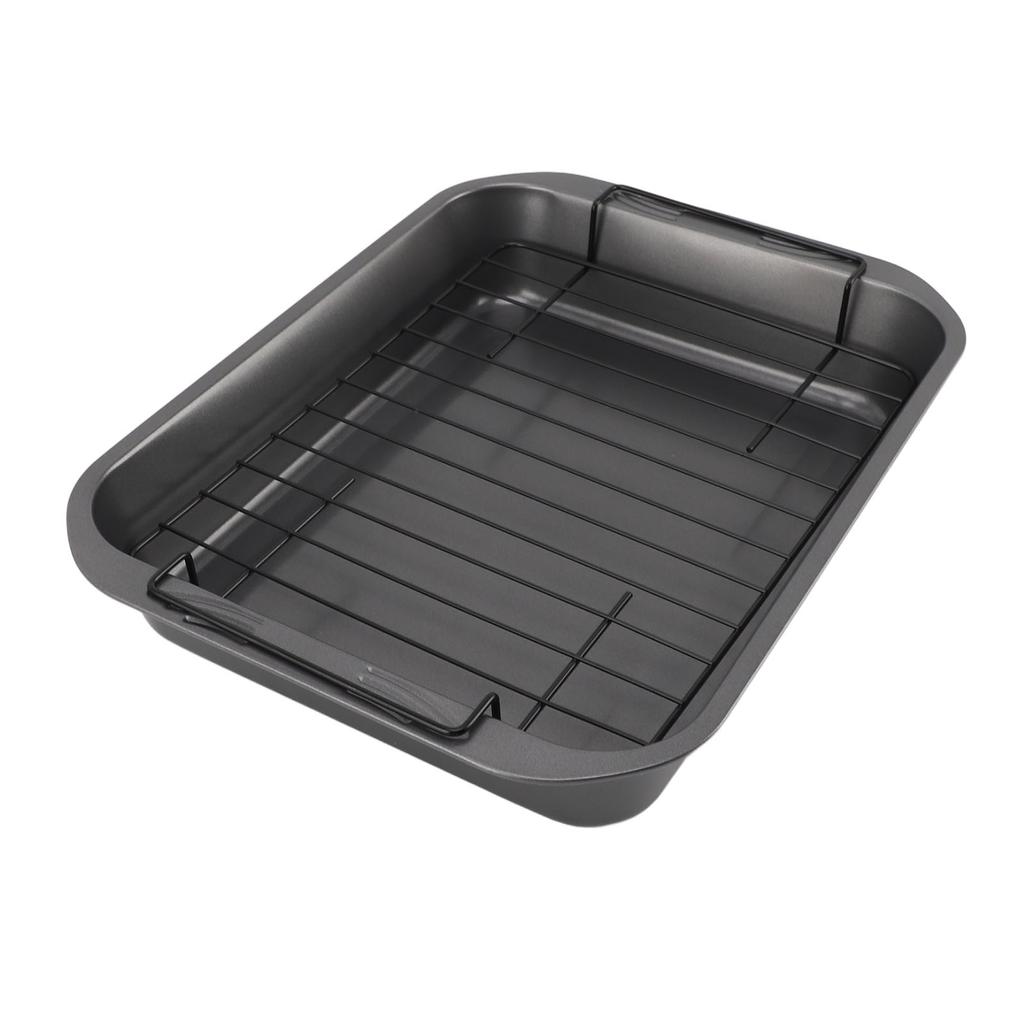 Roast Pan with Rack Rectangle Broiling Pan Carbon Steel Iron Handle Anti Stick Dishwasher Safe Baking Pan for Turkeys
