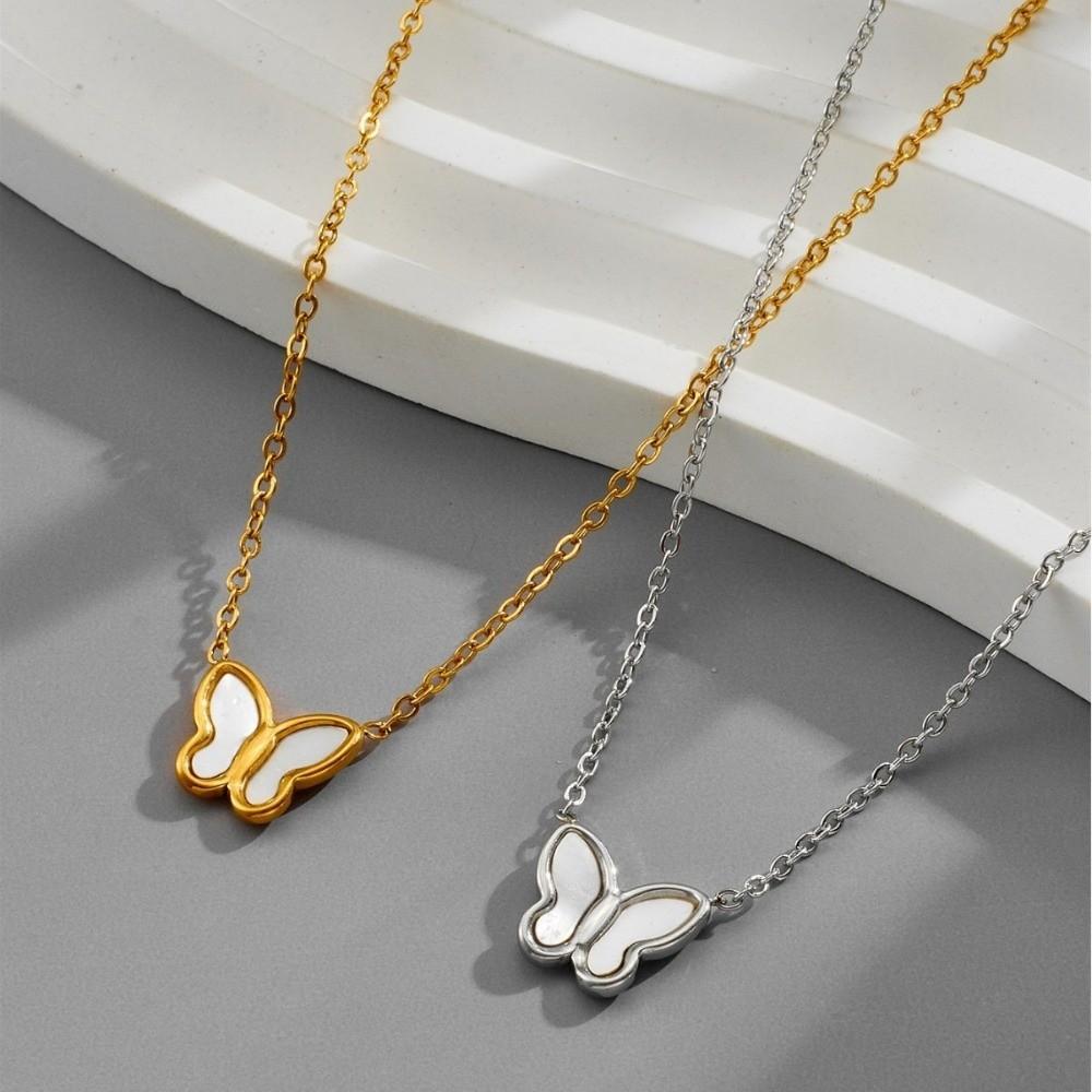 Layered Butterfly Pendant Necklace Fashion Stainless Steel Choker Tarnish Free Necklace Evening