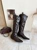 Autumn and winter square head low heel but knee high knight boots lychee pattern big tube circumference boots