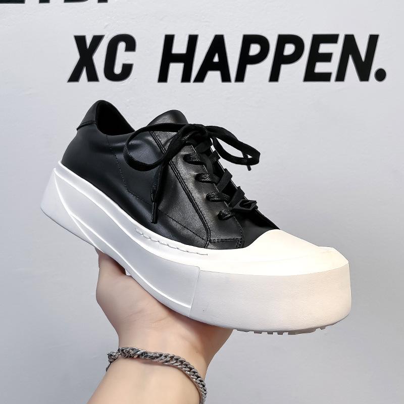 

Маленькие белые туфли, одинаковая толстая подошва для мужчин и женщин, туфли-дерби для пар, туфли для скейтбординга с большой головой 66642-A 38 чёрный