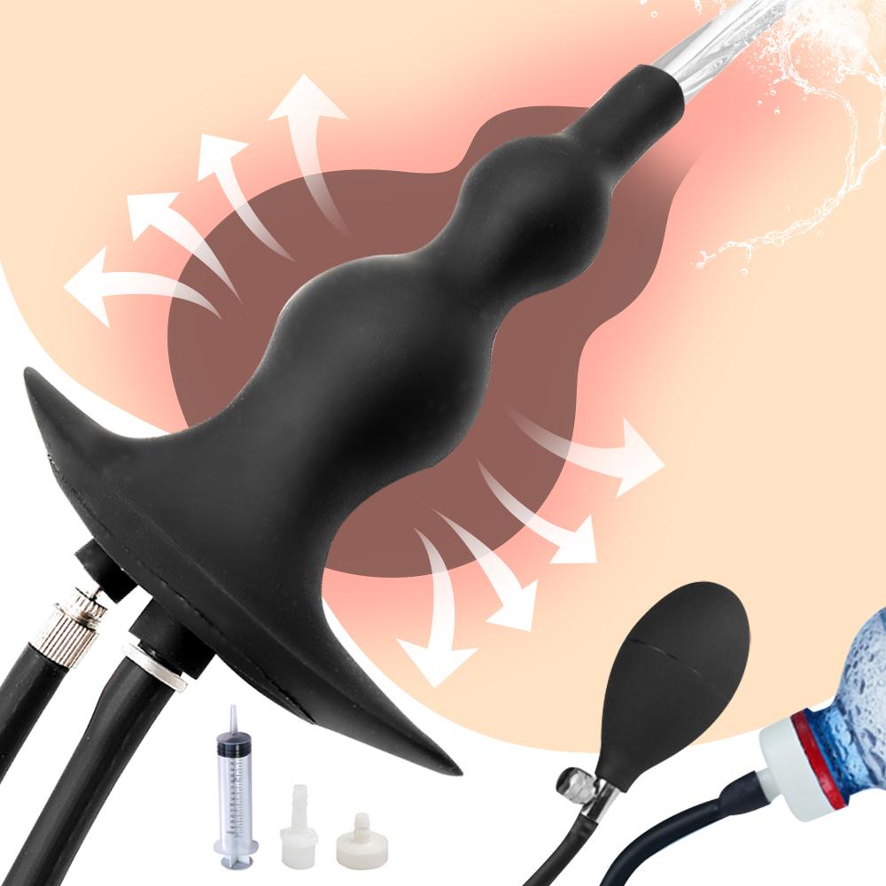 Water Spray Inflatable Anal Plug Anal Enema Cleaner Anal Expander Rear Court Pull Bead Anal Plug Adult SM Alternative Sex
