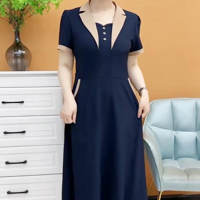 YYFS Women's Fashion Summer Spring Solid Color Print Short Sleeve POLO Neck High Waist Casual Dresses