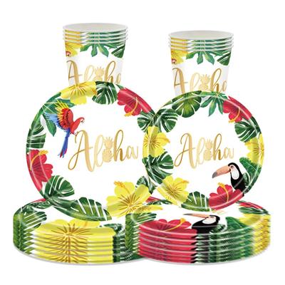 Gold Aloha Parrot Disposable Tableware Hawaii Tropical Party Turtle Leaf Plates Flamingo Napkins Kids Happy Hawaiian Party Decor