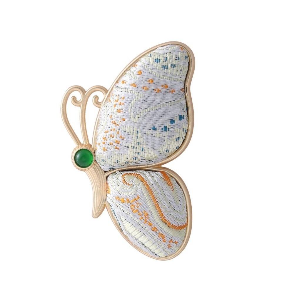

Colorful Butterfly Lapel Pin Gold Silk Fabric Chinese Style Badge Songzhen Silk Brooch Gift бежевий