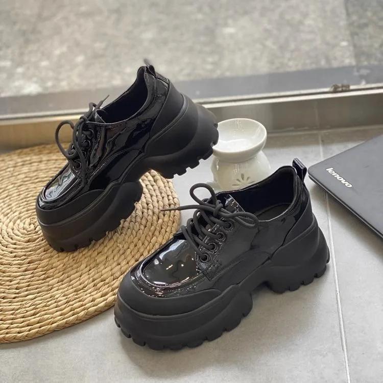 Women's Chunky Heel Mary Janes Shoes Spring British Style Pumps Platform Leather Shoes Female Fashion Dress Heeled Single Shoes