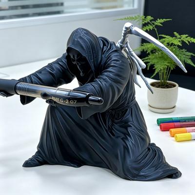 Grim Reaper Pen Holder Gothic Black Cloak Skeleton Pencil Holder 3D Printed Cool Pen Stand for Students Adults Office Desk Accessory