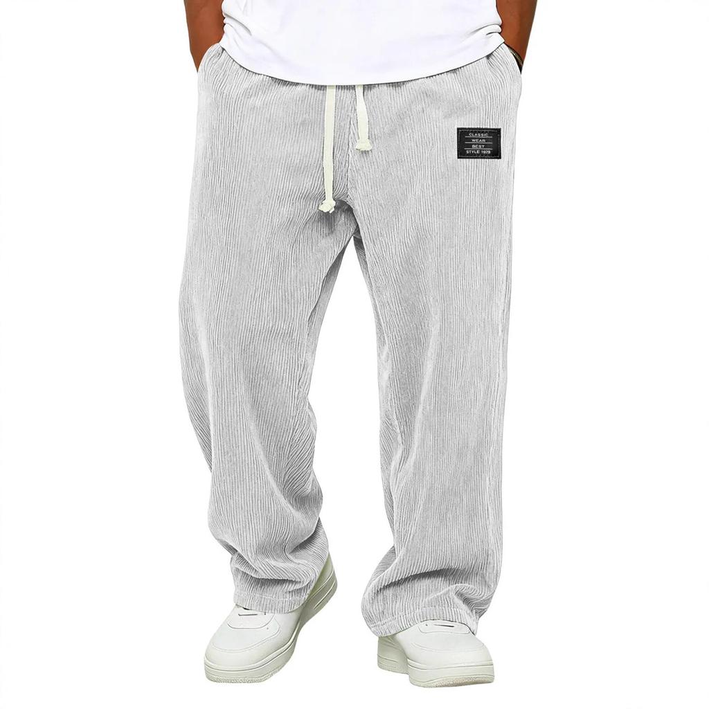 Men's Loose Fit Corduroy Wide Leg Pants with and Pockets, Color Casual Trousers