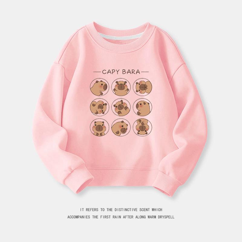 Cartoon Capybara Round Neck Sweatshirt for Boys and Girls - Spring/Autumn Long-Sleeve Shirt