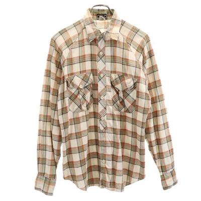 Camisa vintage anos 80 com padrão xadrez manga comprida bege masculina usada