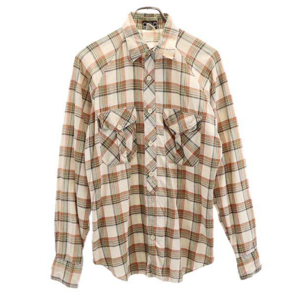

GAP 80s vintage Check Pattern Long sleeve shirt Beige Men s Used