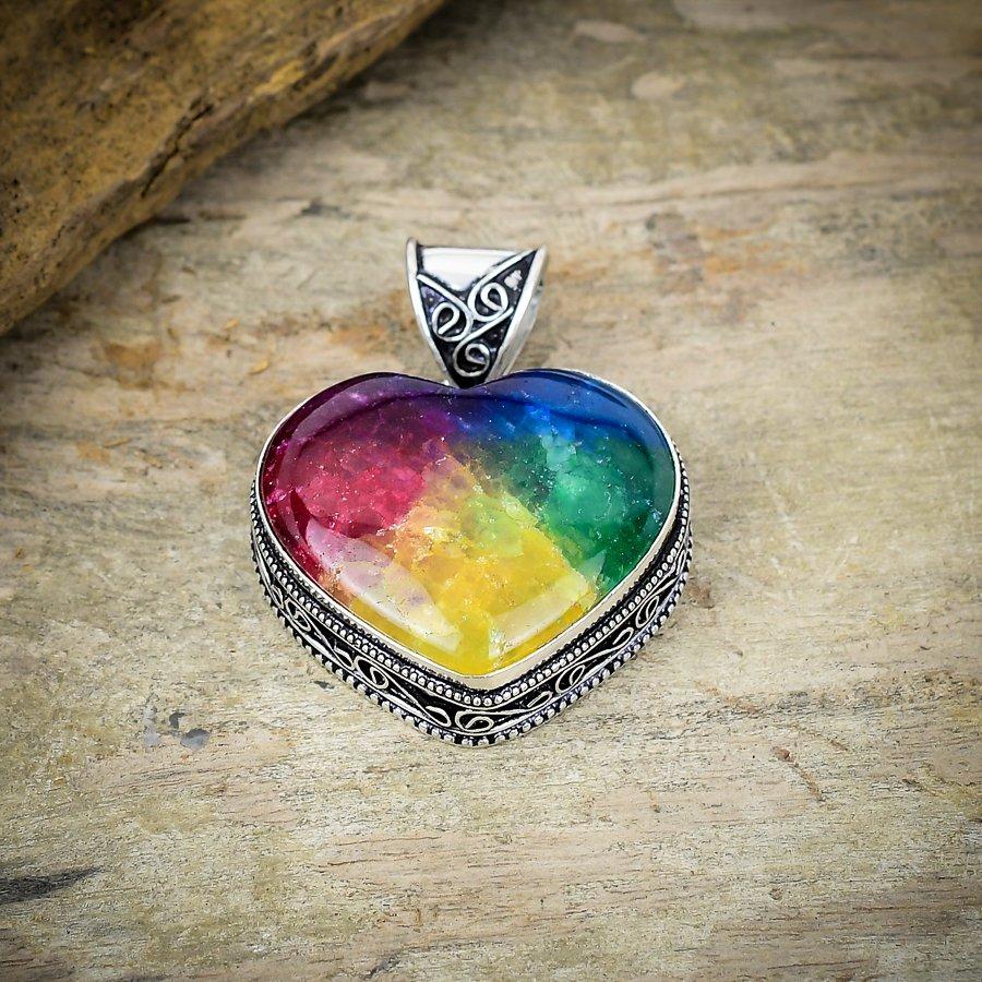 Rainbow Solar Quartz Gemstone 925 Sterling Silver Jewelry Pendant 1.73" M-176