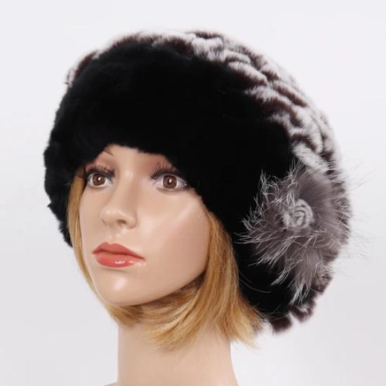 New Real Rex Rabbit Fur Hat Women Knitted Natural Real Rex Rabbit Fur Beret Caps Ladies Winter Warm Real fur Hats