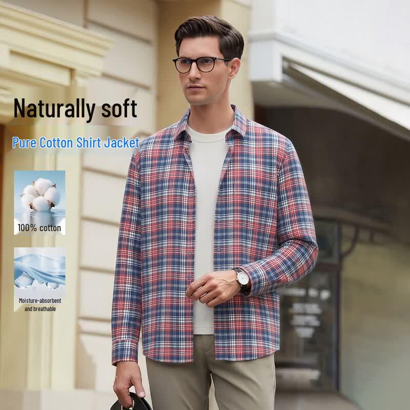 POLOMEISDO Men s Retro Plaid Long Sleeve Shirt 44