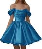 European and American one-word shoulder dress new satin short pleated dance wedding party dress daily dress