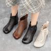 Johnature Hollow Out Boots Genuine Leather Retro Ethnic Style Soft Sole Thick Heel Breathable Women's Shoes