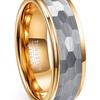 Silver-Gray Matte Hexagonal Tungsten Steel Ring with Gold-Plated Inner Circle - 8MM Wide