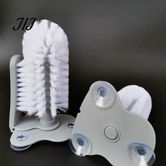 Durable Plastic Scrubber Suction Cup Bottle Brush, Wall Mounted Rotating Cleaning Scrubber, Home Kitchen Gadget Thick Bristles Sink Accessory