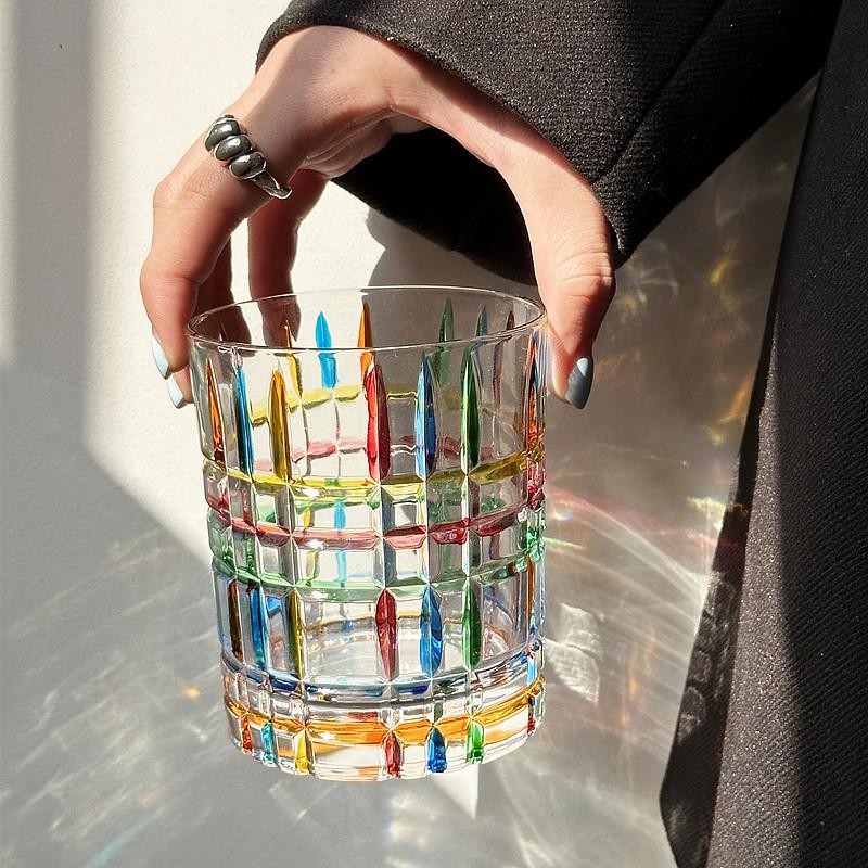 Refractive Rainbow Vintage Hand-Painted Lattice Glass Cup