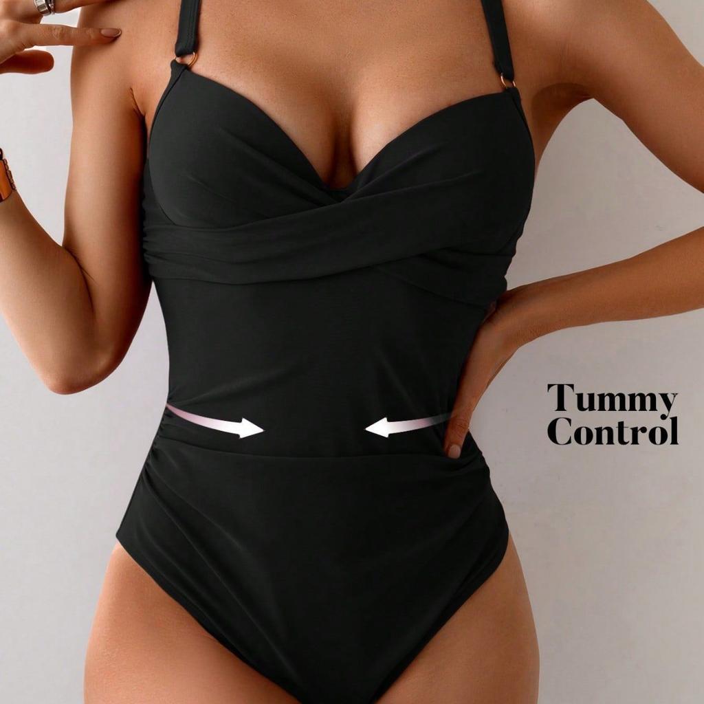 1011 Summer Women's Solid Color Sexy Suspender Slim European and American One-piece Swimsuit Hot Sale
