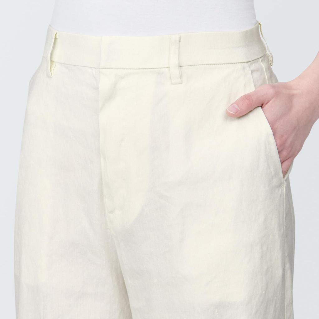 MUJI Women's Hemp Blend Stretch Straight Pants, Off-White, Size XL, BE1QVA4S