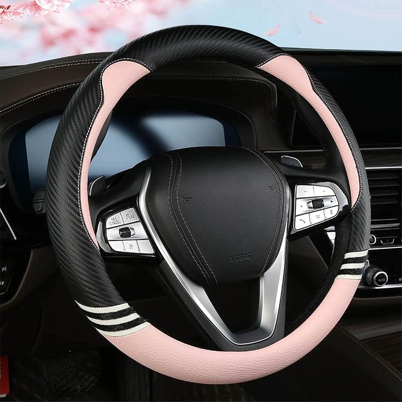 YUNZLAN Stylish Cute Cat Ear Steering Wheel Cover For Women Girl,Leather Auto Car Steering Wheel Cover Universal Fit 15 Inch Car Interior Accessories