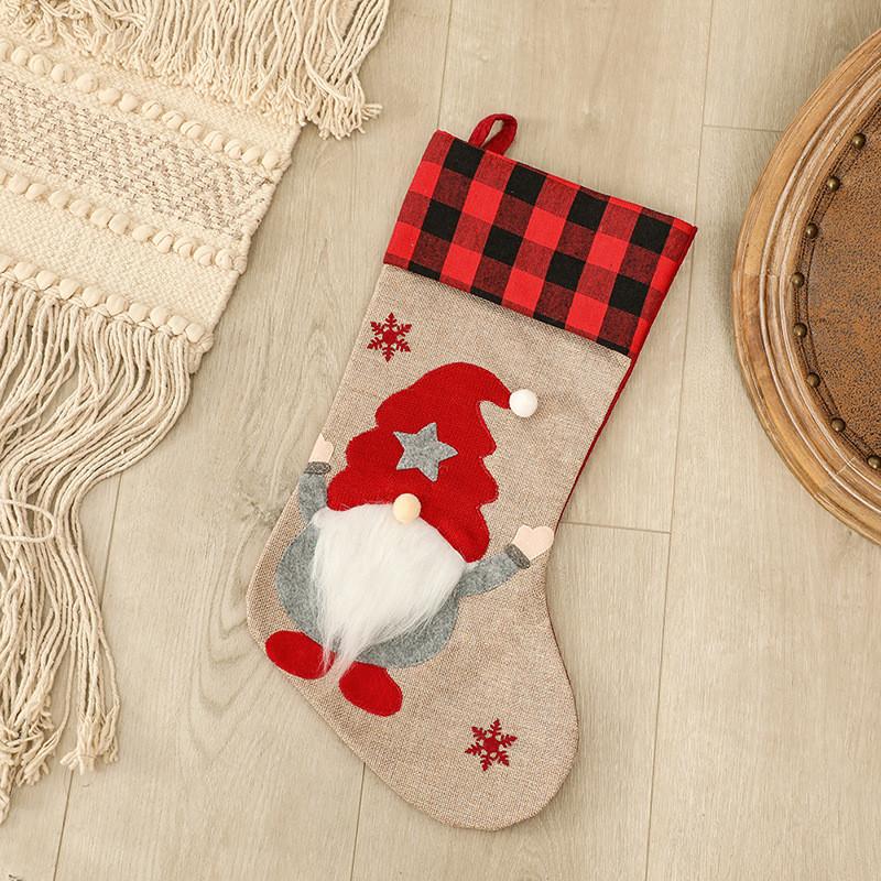Christmas Decorations Linen Cartoon Children Gift Stocking Window Decoration
