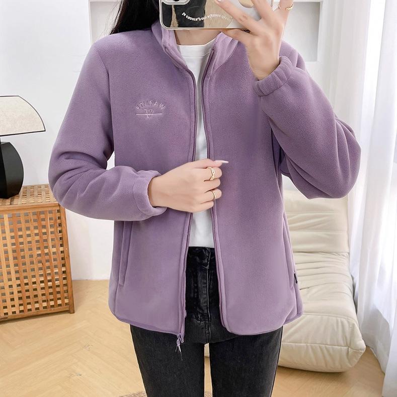 

Women s Wool Liner Coat Winter Loose-Fit Full Sleeve Polar Fleece Zipper Letter print Thickened Coat Cardigan Sporty jacket S