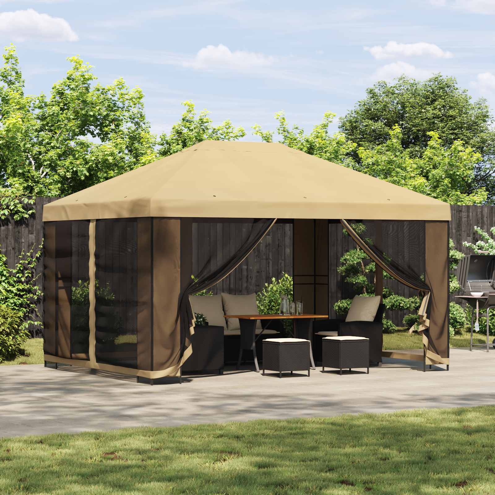 Gartenpavillon mit Seitenwänden 4 x 3 m Creme