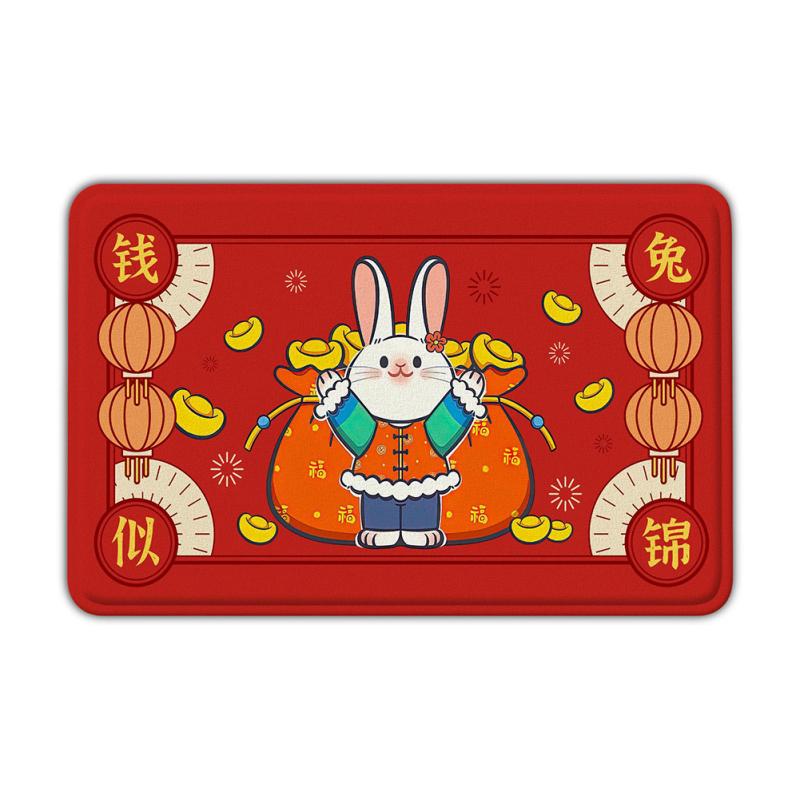 Bedroom Flannel Floor Mats Rabbit Year Anti-slip Doormat Carpet 2023 Chinese New Year Decoration 40