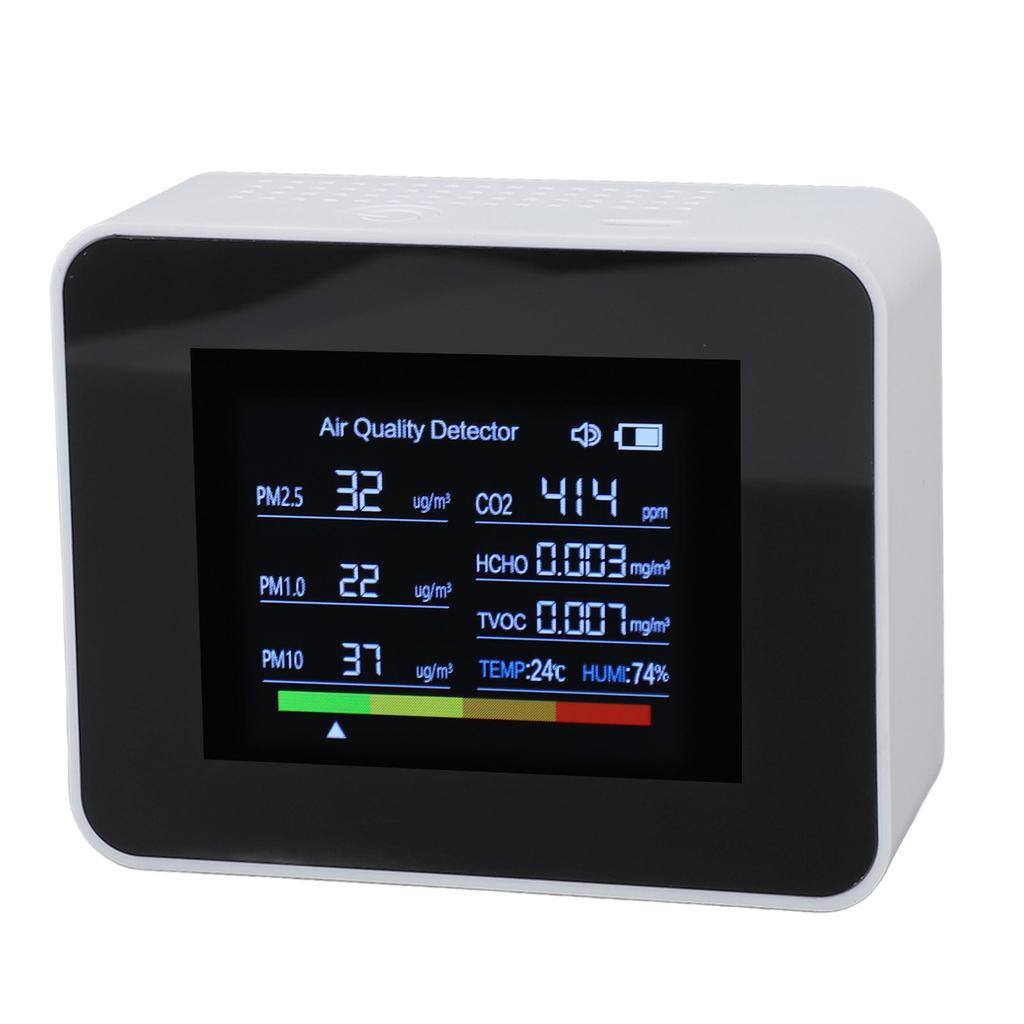 Indoor   Quality Meter 8 in 1 CO2 Detector NDIR Sensor Detect PM2.5 PM10 PM1.0 HCHO TVOC Temp Humidity with Alarm