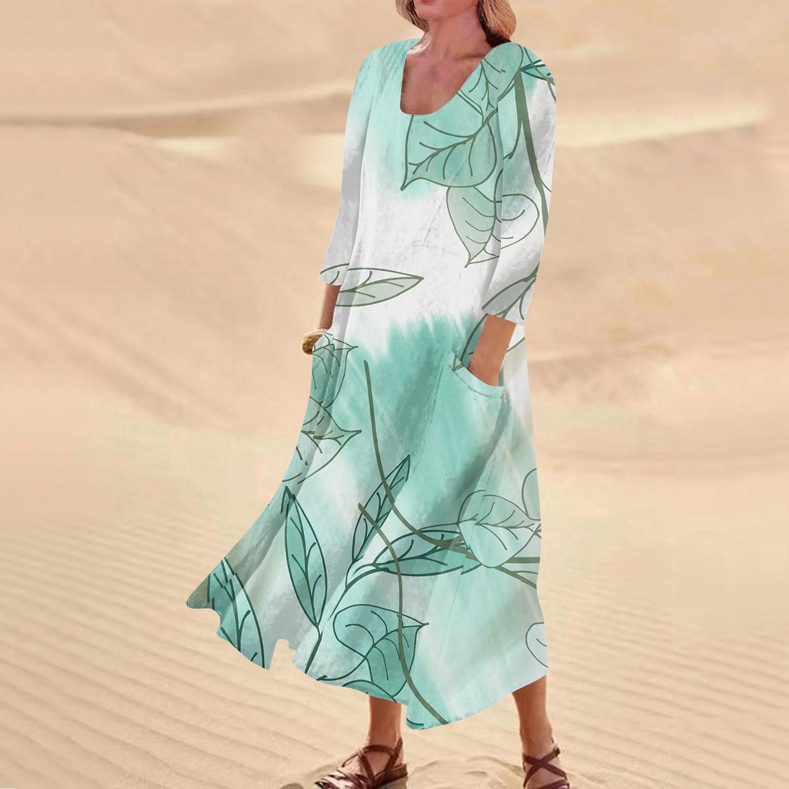 Женское повседневное удобное хлопковое карманное платье с цветочным принтом и рукавами — фото 11