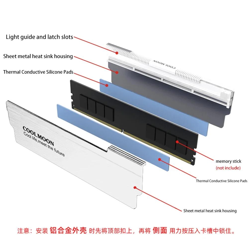 5V-3PIN ARGB DDR Memory RAM Cooler Aura Sync Heat Spreader Cooler with Thermal Silicone Pad for Desktop Computer PC Memory