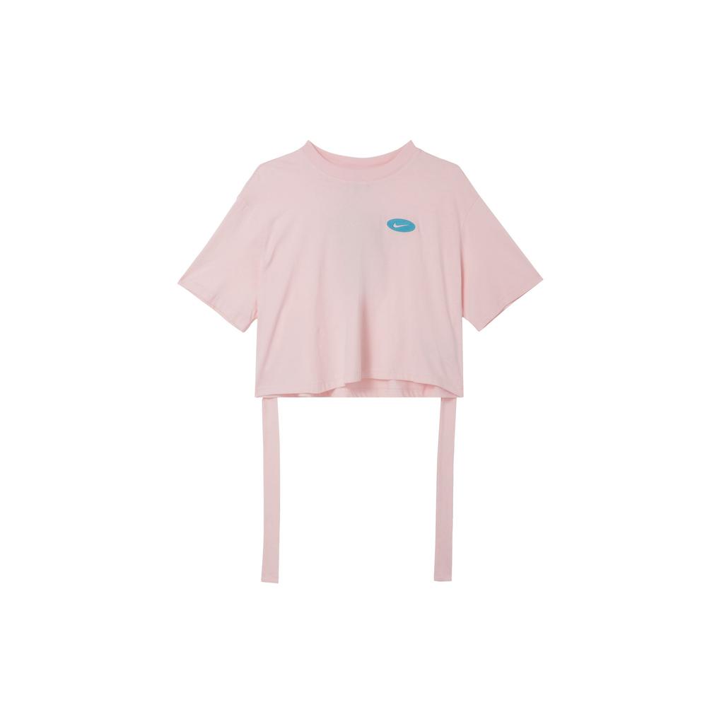 Nike Logo Micro Round Neck Solid Color Short Sleeve T-Shirt Women Tops Pink DM6575-610