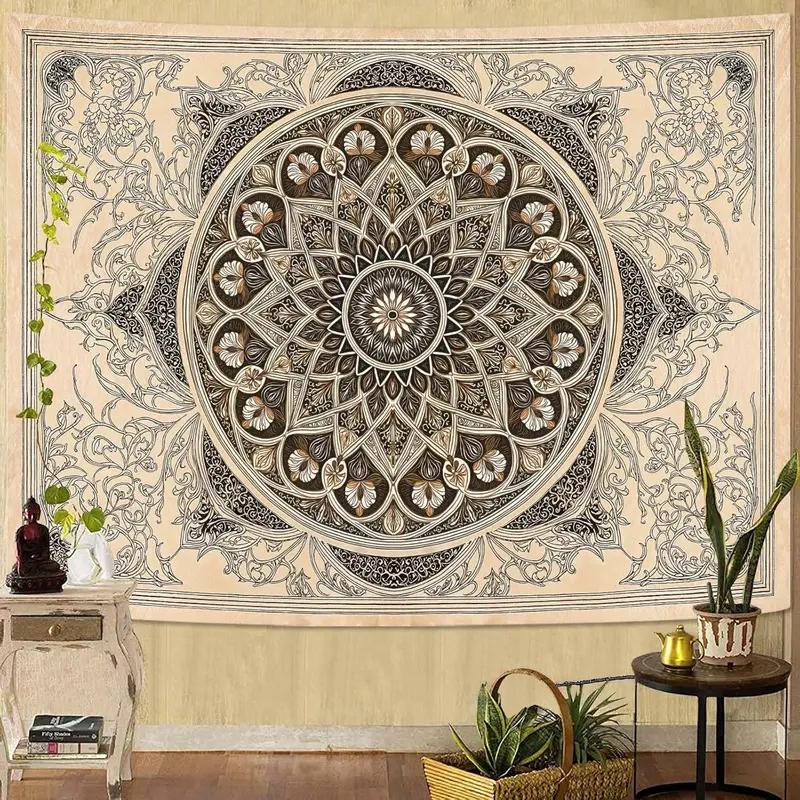 Boho Mandala Tapestry, Vintage Floral Ethnic Print Wall Hanging for Bedroom Dorm Living Room Home Decor 100X70CM