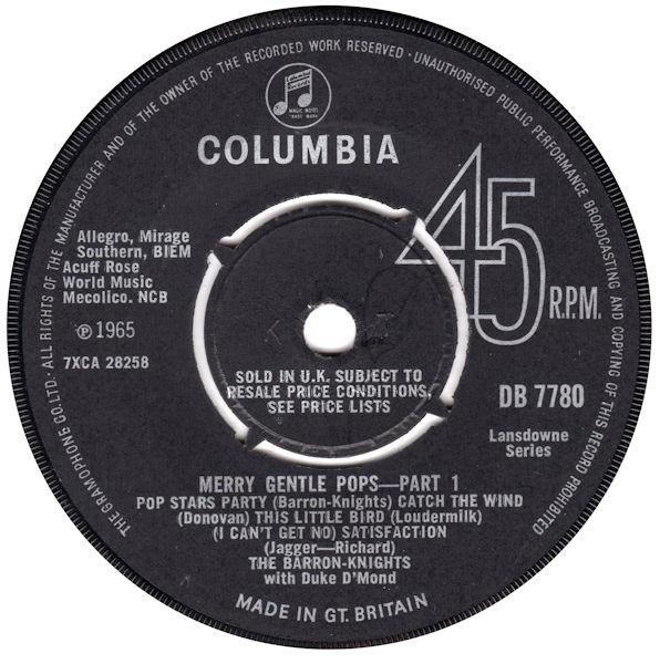 7inch Record BARRON KNIGHTS, DUKE D'MOND - Merry Gentle Pops DB7780 Columbia 1965 UK Rock Used