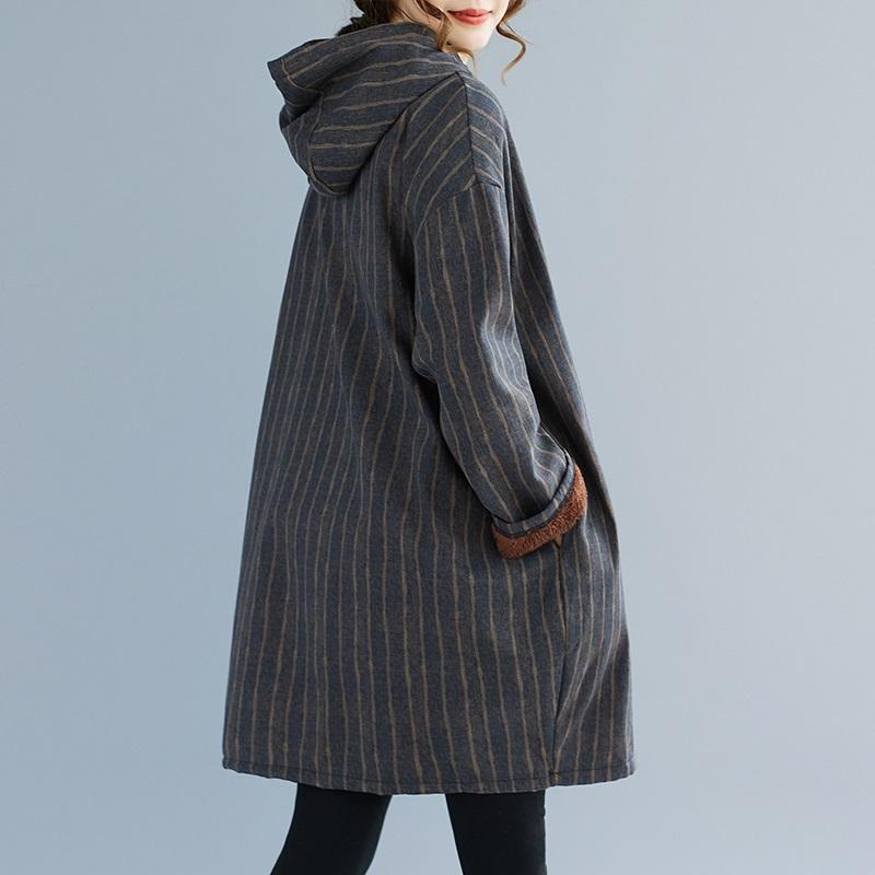 Long Sleeve Plus Size Cotton Hooded Vintage Stripe New In Dresses for Women Casual Loose Mini Spring Autumn Winter Dress