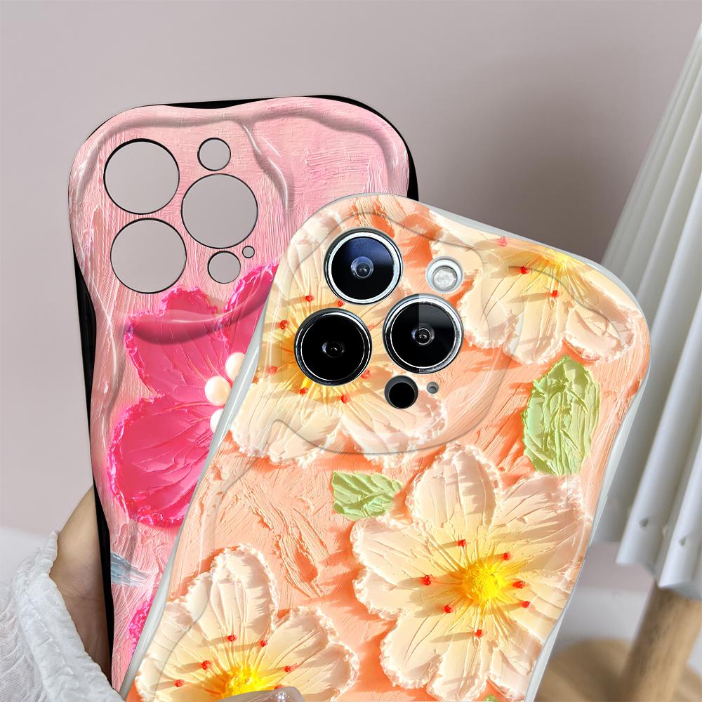 Kreslený vzor krémová textúra puzdro vlnitý okraj mäkký silikónový obal puzdro na telefón pre iPhone Samsung Huawei Honor Xiaomi Redmi Infinix Tecno