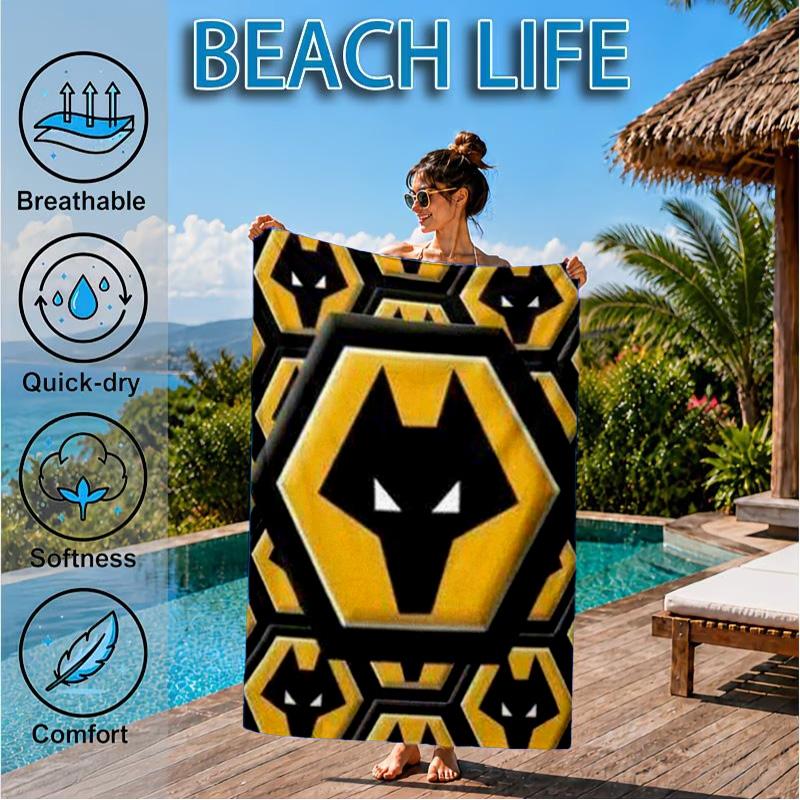 Fußballverein Wölfe Emblem Aufgedrucktes Mikrofaser Strandtuch, Weich Und Saugfähig, Schnelltrocknend, Ideal für Sommerreisen, Strand-Essentials, Schwimmbad