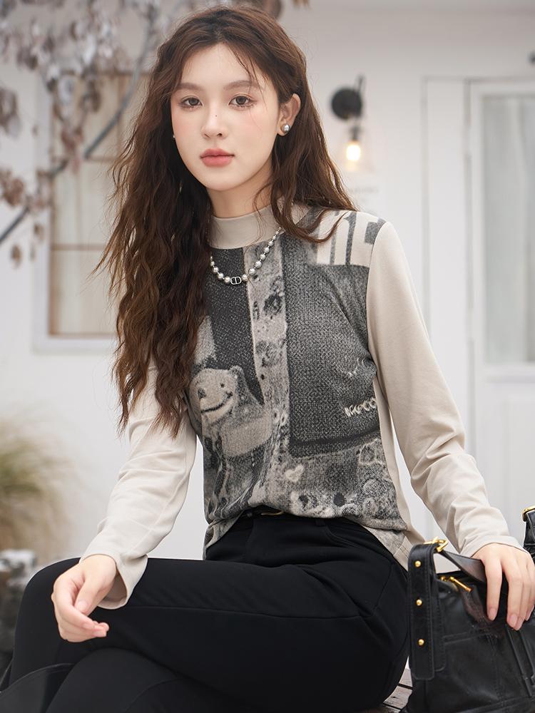 

Женская футболка Mishow, новинка 2023 года, зимняя винтажная повседневная свободная пуловер с длинными рукавами и топами MXC53T0157 S абрикосовый