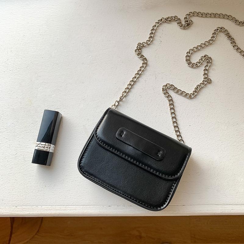 Silver bag mni shoulder minimalist style small square bag cute leather lipstick messenger chain bag female