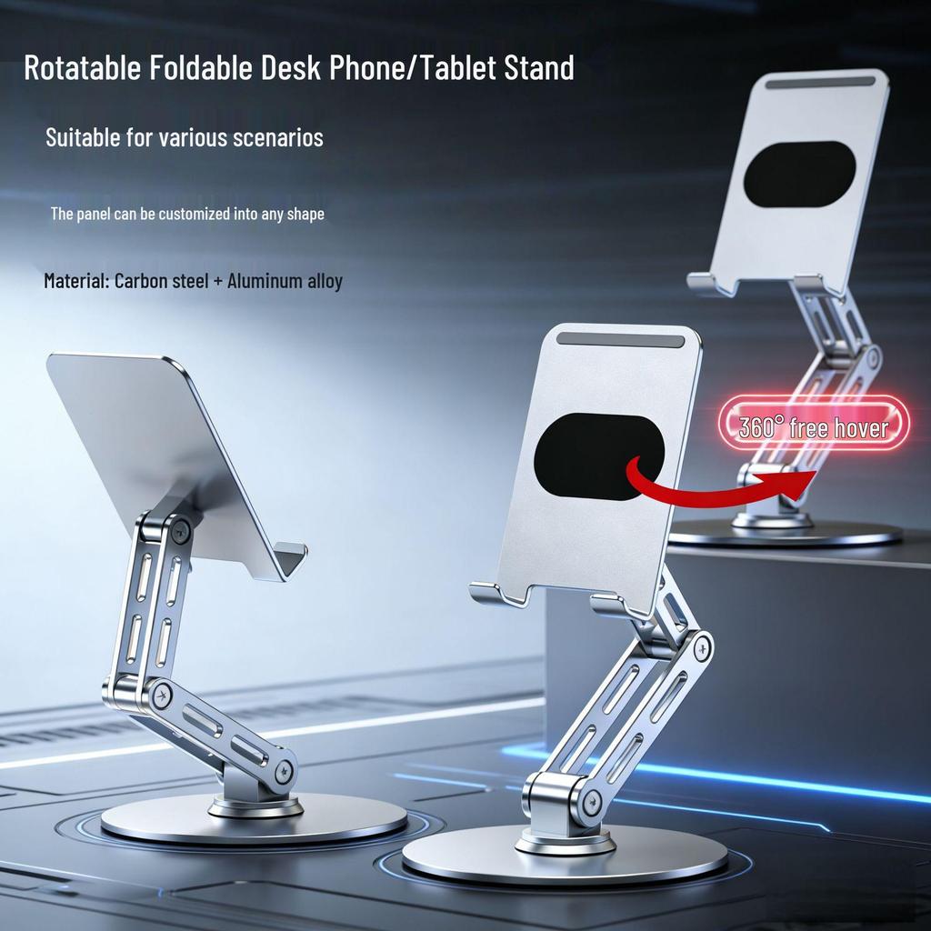 360° Rotating Aluminum Cooling Phone & Tablet Stand with Three-Axis Lifting and Folding for Live Streaming